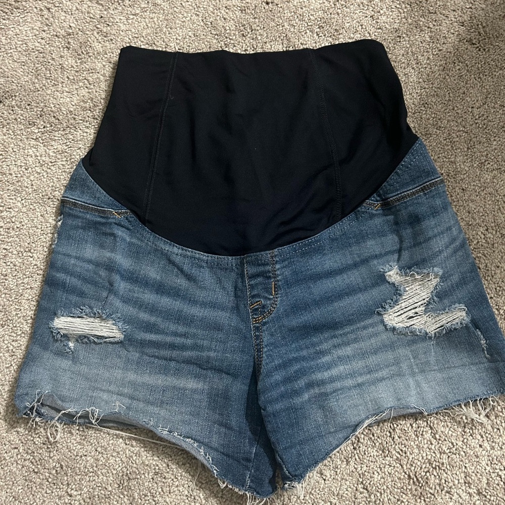 Women's Distressed Denim Maternity Shorts
